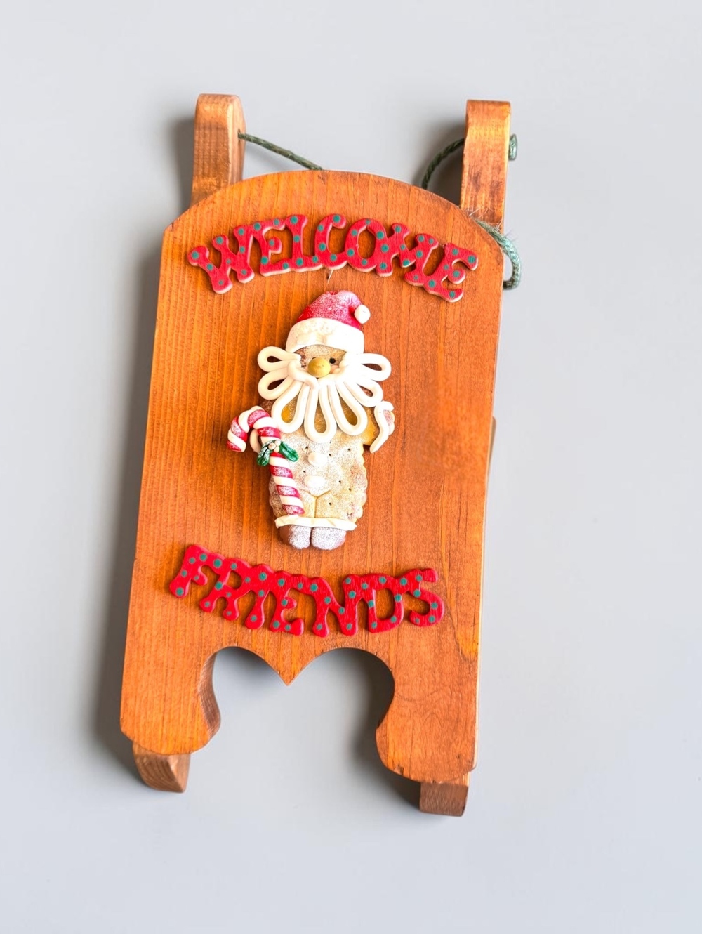 Vintage Wooden Christmas Sled Decor Santa Welcome Friends Rustic Holiday